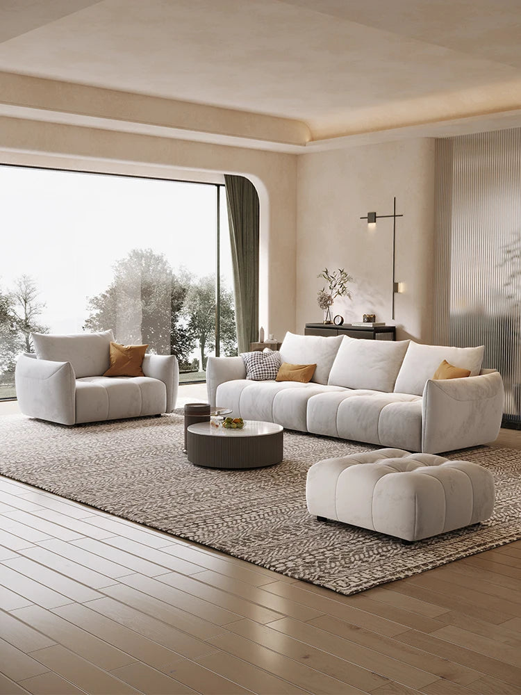 Cream style technology plush fabric sofa, Italian minimalist small unit sofa for living room