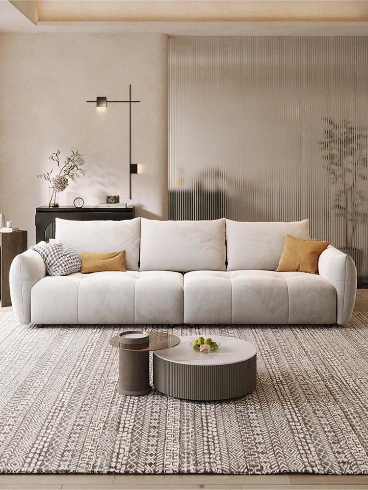 Cream style technology plush fabric sofa, Italian minimalist small unit sofa for living room