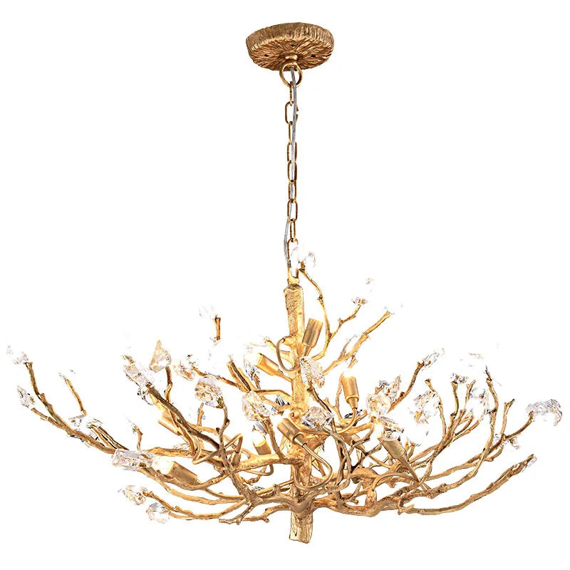 Creative Copper Tree Branches Chandelier for Living Room Bedroom Villa Hall Decorative Lighting Fixture Glass Kitchen Island