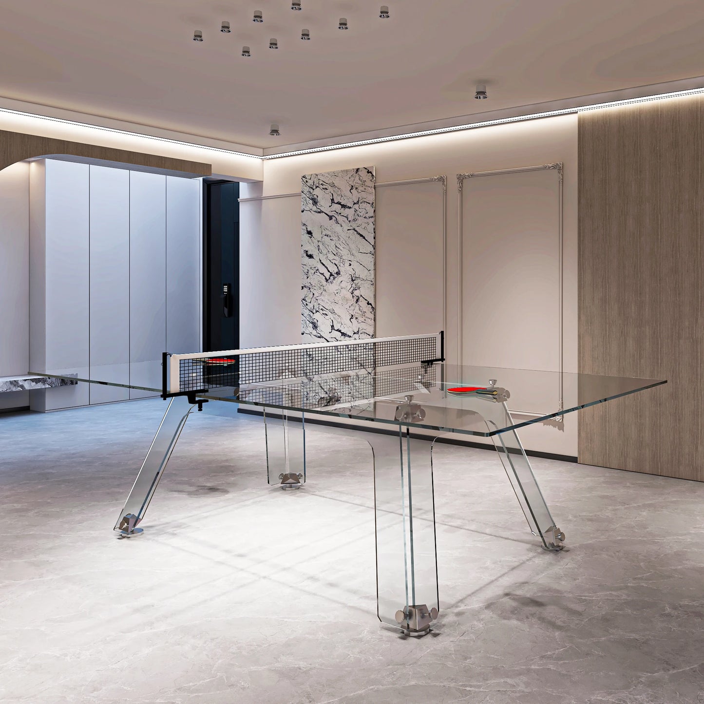 Creative Home Standard Size High-end Stainless Steel Transparent Acrylic Crystal Glass Table Tennis Table