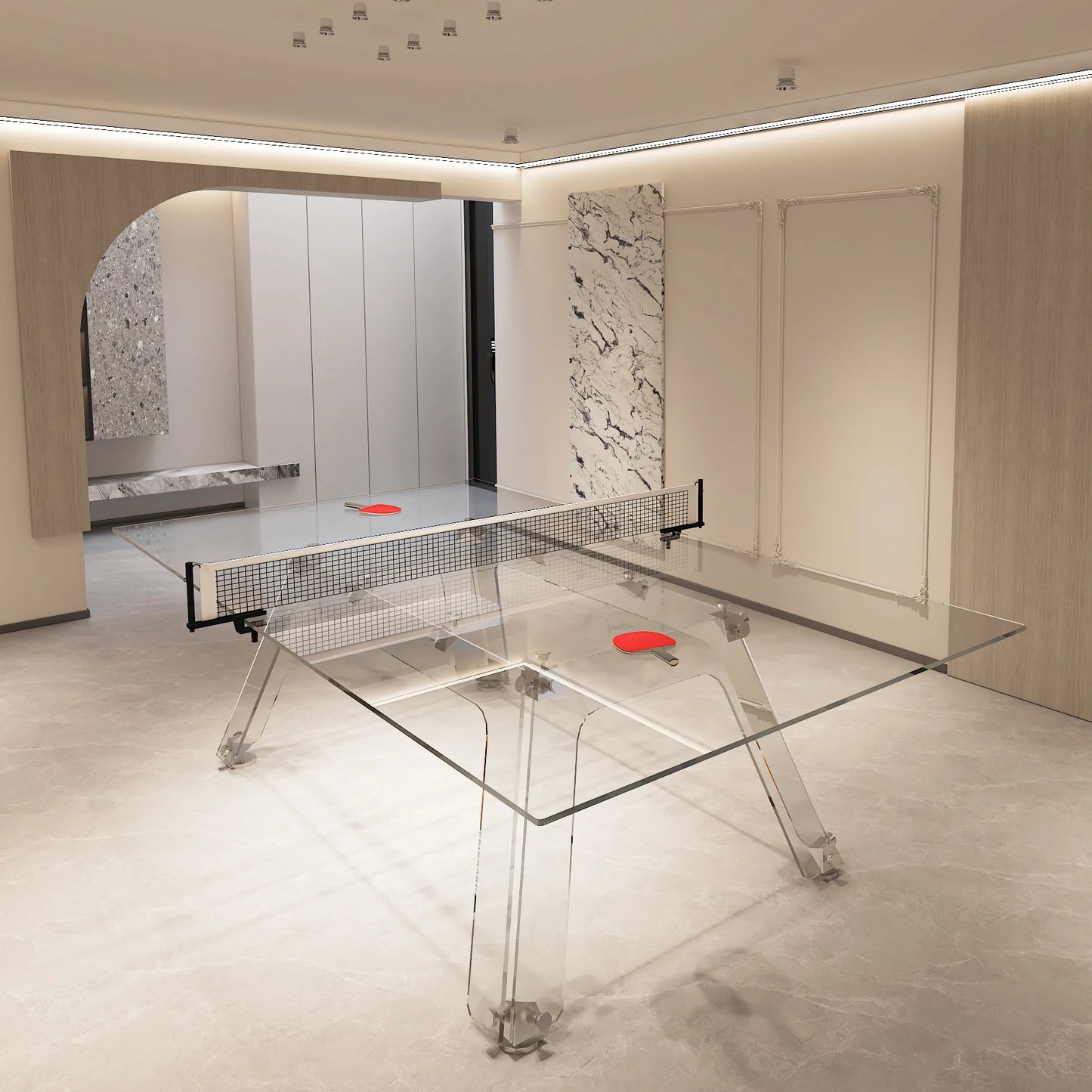 Creative Home Standard Size High-end Stainless Steel Transparent Acrylic Crystal Glass Table Tennis Table