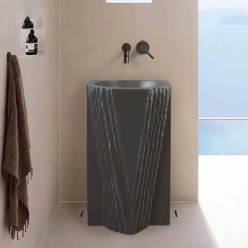 Creative column washbasin outdoor courtyard imitation stone shaped integrated vertical floor standing washbasin