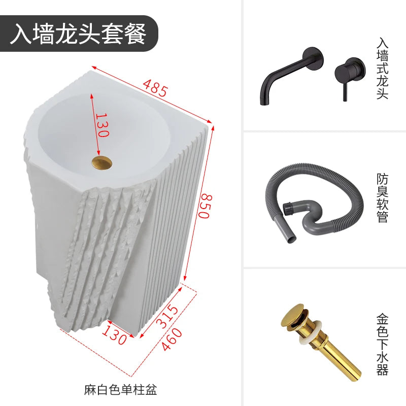 Creative column washbasin outdoor courtyard imitation stone shaped integrated vertical floor standing washbasin