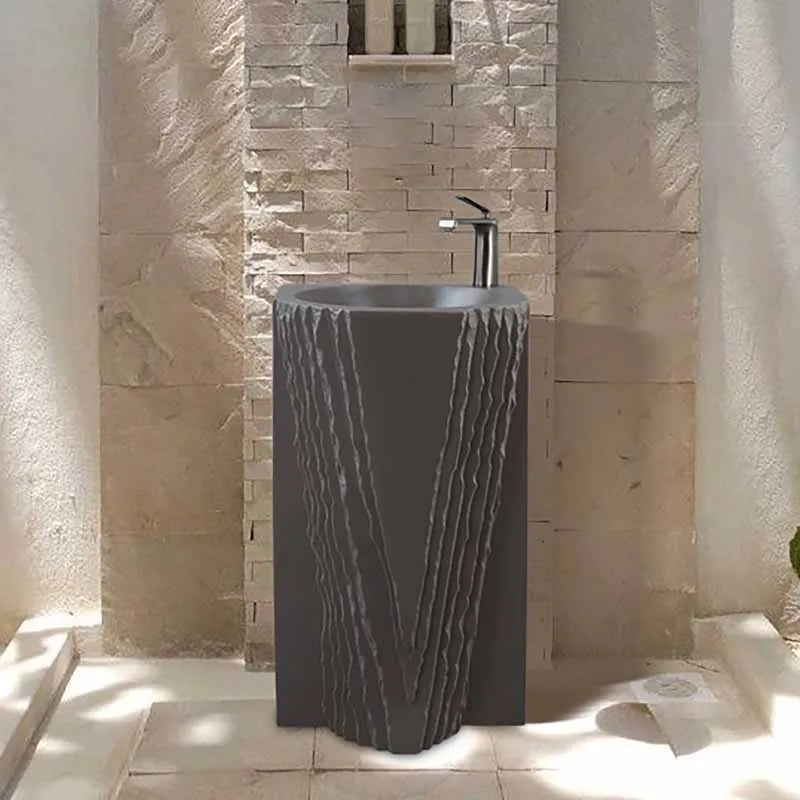 Creative column washbasin outdoor courtyard imitation stone shaped integrated vertical floor standing washbasin