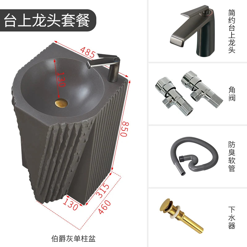 Creative column washbasin outdoor courtyard imitation stone shaped integrated vertical floor standing washbasin