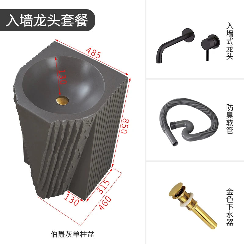 Creative column washbasin outdoor courtyard imitation stone shaped integrated vertical floor standing washbasin