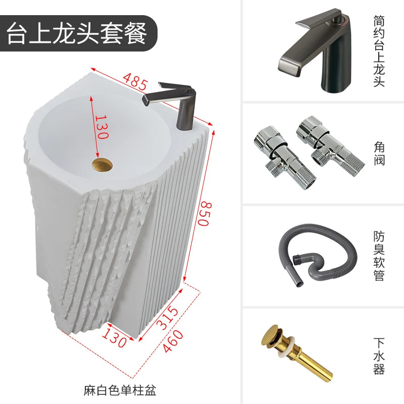 Creative column washbasin outdoor courtyard imitation stone shaped integrated vertical floor standing washbasin