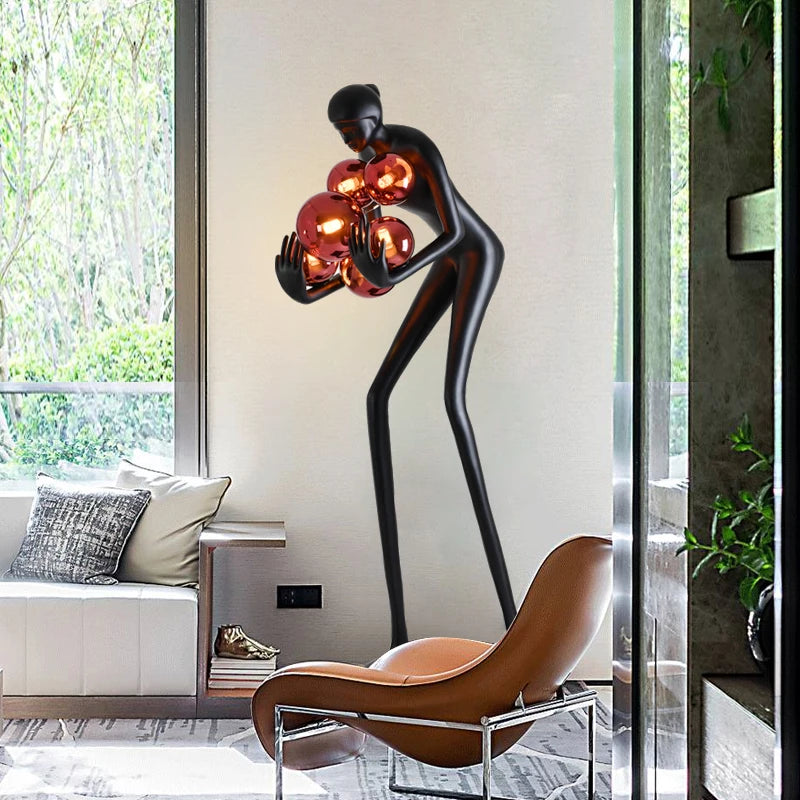 Creative humanoid art sculpture floor lamp home designer beauty shop clubhouse glass fiber reinforced plastic large character or