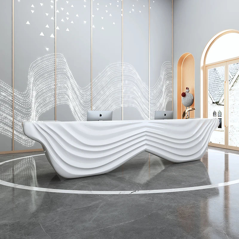 Creative shaped fiberglass modern beauty salon front desk company reception desk service desk wine reception bar customized