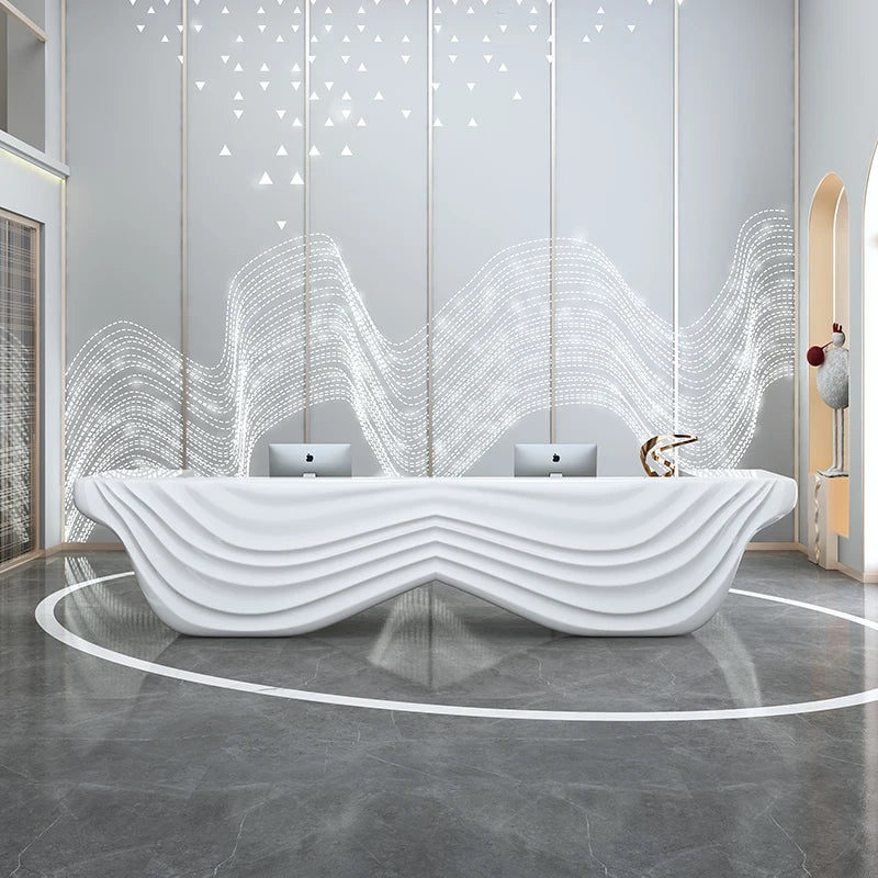 Creative shaped fiberglass modern beauty salon front desk company reception desk service desk wine reception bar customized