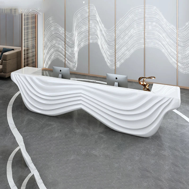 Creative shaped fiberglass modern beauty salon front desk company reception desk service desk wine reception bar customized