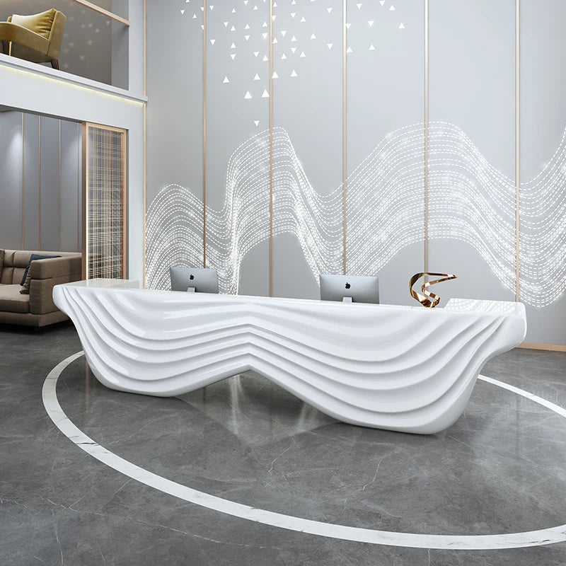 Creative shaped fiberglass modern beauty salon front desk company reception desk service desk wine reception bar customized