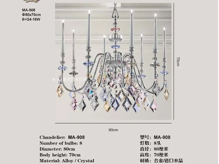 Crystal Chandelier French Elegant American Retro Villa Bedroom Guest Dining Duplex Building Italian European Chandelier