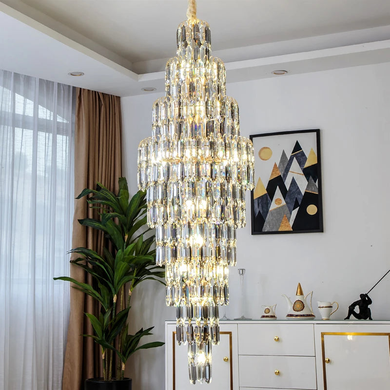 Crystal Chandelier Villa Living Room Hotel Lobby Large Fixtures Duplex Building Simple Revolving Staircase Long Hanging Lamps