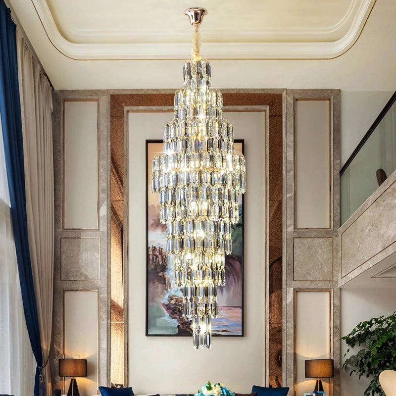 Crystal Chandelier Villa Living Room Hotel Lobby Large Fixtures Duplex Building Simple Revolving Staircase Long Hanging Lamps