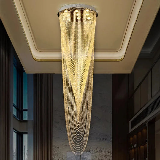 Crystal Pendant Large Long Chandelier Modern Personalized Staircase Villa Compound Staircase Bead Curtain Lamp