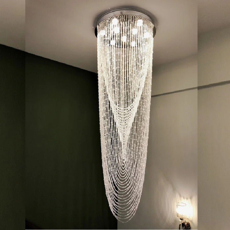 Crystal Pendant Large Long Chandelier Modern Personalized Staircase Villa Compound Staircase Bead Curtain Lamp