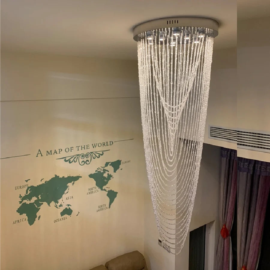 Crystal Pendant Large Long Chandelier Modern Personalized Staircase Villa Compound Staircase Bead Curtain Lamp