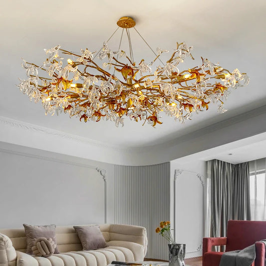 Crystal living room lamp post-modern all copper light luxury chandelier upscale villa round bedroom dining room teahouse lamp