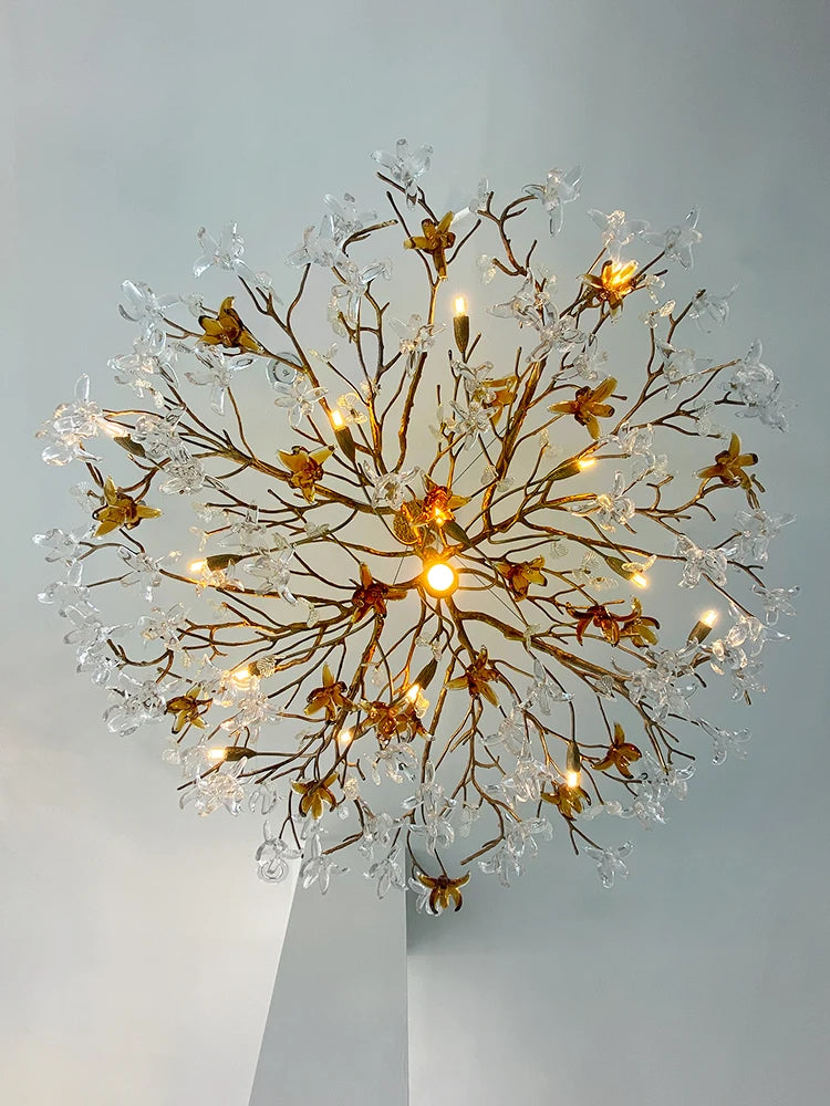 Crystal living room lamp post-modern all copper light luxury chandelier upscale villa round bedroom dining room teahouse lamp