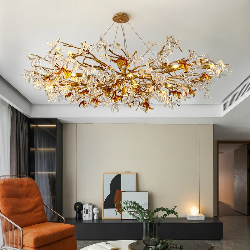 Crystal living room lamp post-modern all copper light luxury chandelier upscale villa round bedroom dining room teahouse lamp
