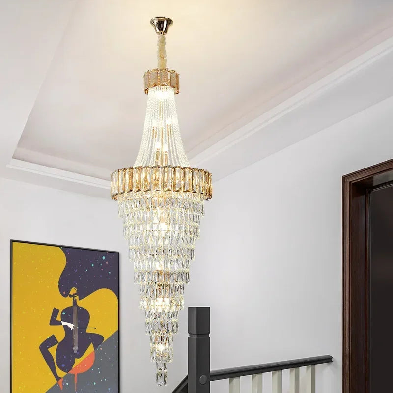 Crystal staircase chandelier simple penthouse living room light luxury villa duplex hall crystal chandelier