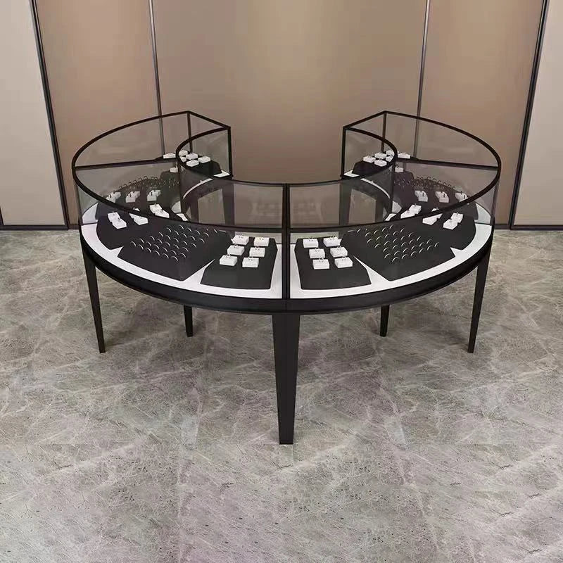 Curved transparent glass showcase jewelry showcase jewelry boutique counter antique jade gold shelf customization