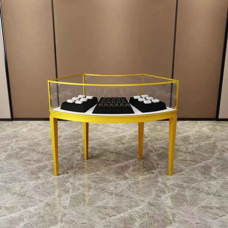 Curved transparent glass showcase jewelry showcase jewelry boutique counter antique jade gold shelf customization