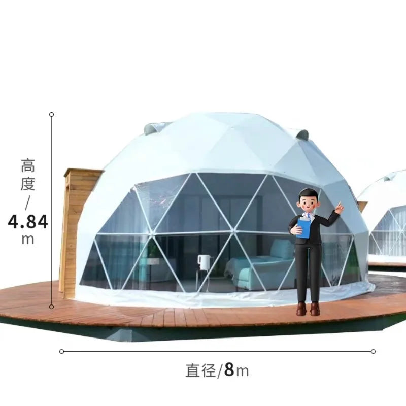 Custom Durable Outdoor Waterproof Round Luxury Resort Glamping Geodesic Hotel Steel Reflective Mirror Glass Dome Tent For Sale