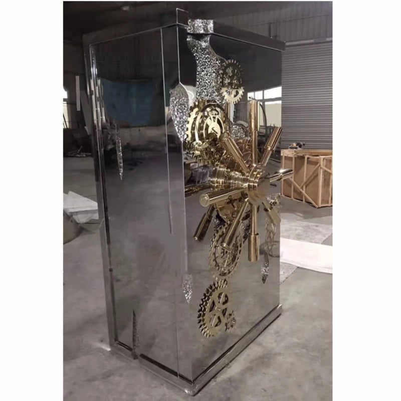 Custom Luxury Indoor Hotel Stainless Steel Gradevin With Lock Villa  Home Decorative Wine Cabinet