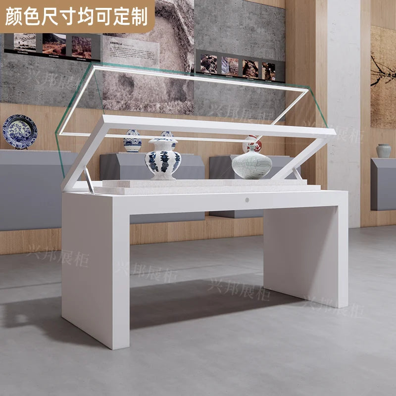 Custom Museum Display Cabinet Antique Porcelain Glass Cabinet Art Statue Counter Factory Sample Exhibition Hall Display Cabinet