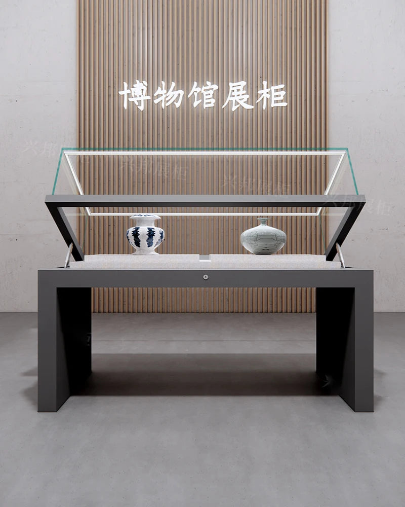 Custom Museum Display Cabinet Antique Porcelain Glass Cabinet Art Statue Counter Factory Sample Exhibition Hall Display Cabinet