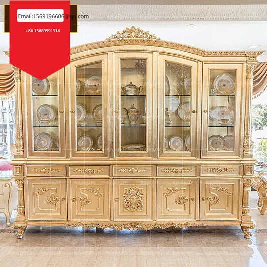 Custom-made European style living room wine cabinet solid wood carved gold foil lockers display lockers