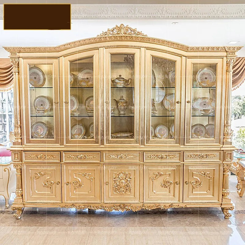 Custom-made European style living room wine cabinet solid wood carved gold foil lockers display lockers