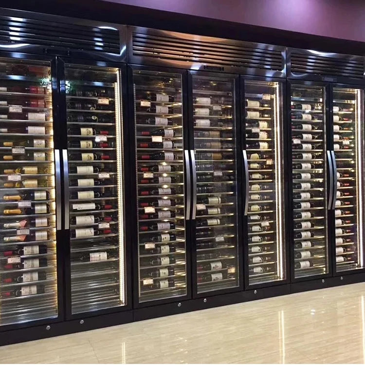 Custom stainless indoor refrigerator with strong compressor cellar wine display