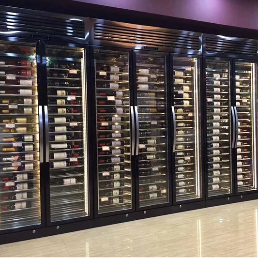 Custom stainless indoor refrigerator with strong compressor cellar wine display
