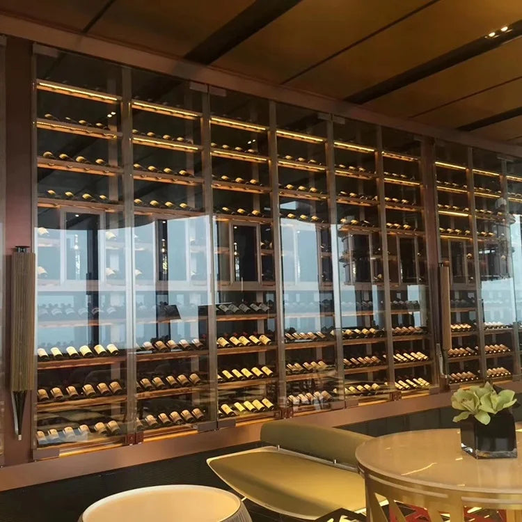 Custom stainless indoor refrigerator with strong compressor cellar wine display