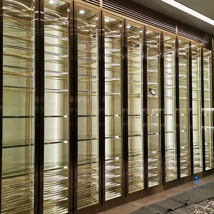 Custom stainless indoor refrigerator with strong compressor cellar wine display