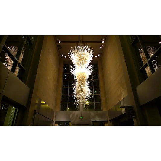 Customer Made 8meters Long Staircase Murano Glass Chandelier White Luxury Villa Hanging Lamp Hotel Lobby Dome Restaurant Hall