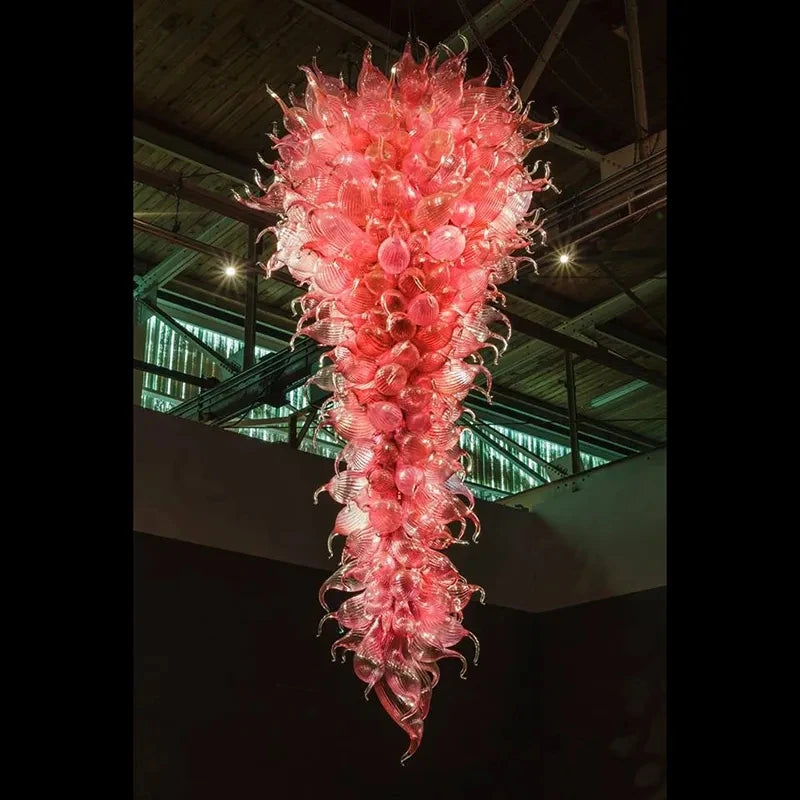 Customer Made 8meters Long Staircase Murano Glass Chandelier White Luxury Villa Hanging Lamp Hotel Lobby Dome Restaurant Hall