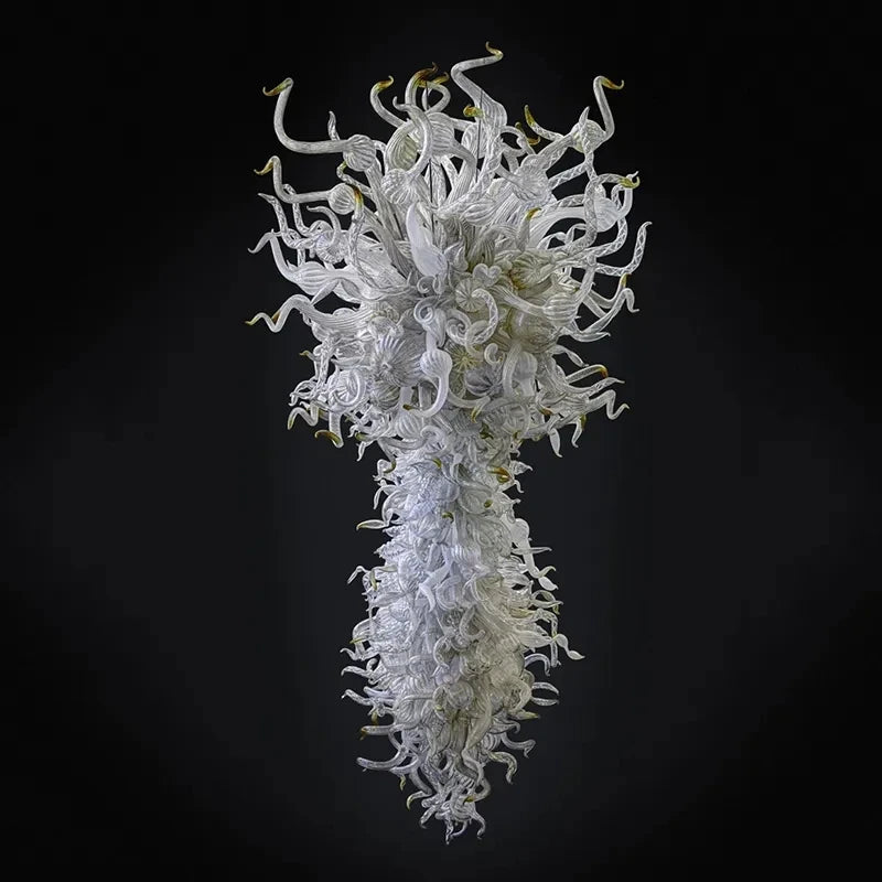 Customer Made 8meters Long Staircase Murano Glass Chandelier White Luxury Villa Hanging Lamp Hotel Lobby Dome Restaurant Hall