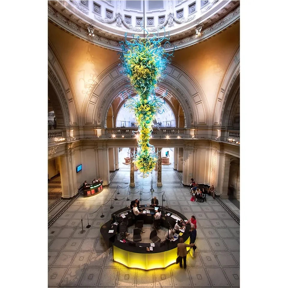 Customer Made 8meters Long Staircase Murano Glass Chandelier White Luxury Villa Hanging Lamp Hotel Lobby Dome Restaurant Hall