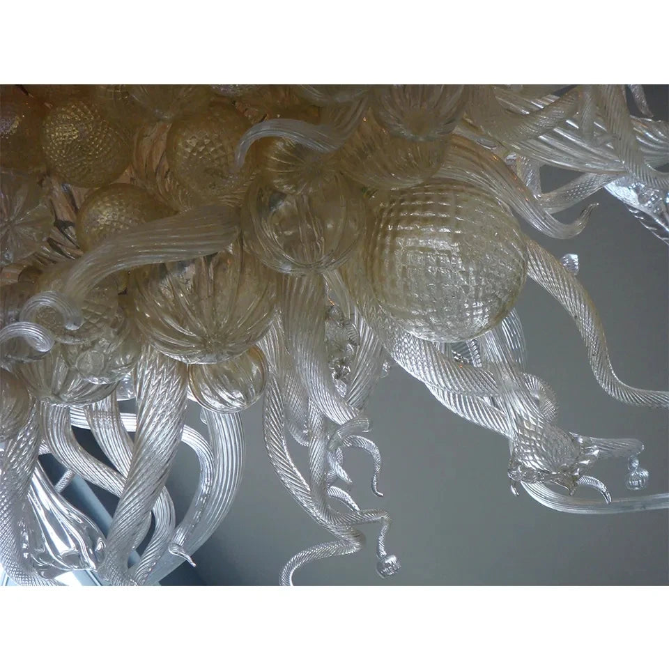 Customer Made 8meters Long Staircase Murano Glass Chandelier White Luxury Villa Hanging Lamp Hotel Lobby Dome Restaurant Hall