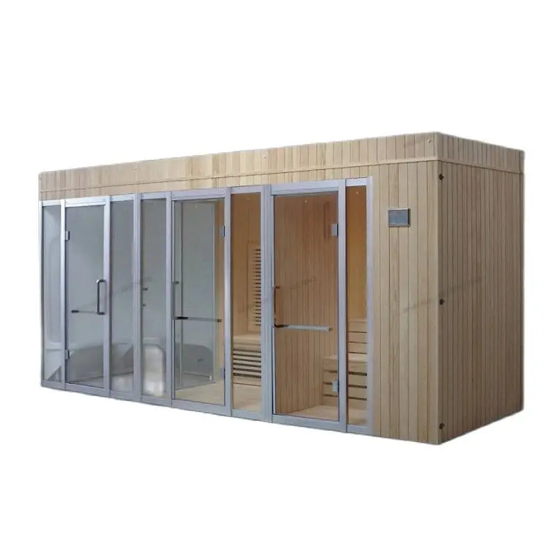 Customization of a multi person wooden dry wet steam beauty salon, sauna, sweat steam integrated room in a villa hotel