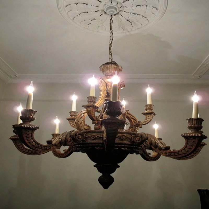 Customized American retro  wood carving wooden chandelier villa living room luxury atmosphere Nordic personalized creativity