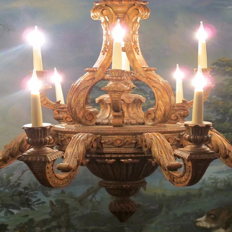 Customized American retro  wood carving wooden chandelier villa living room luxury atmosphere Nordic personalized creativity