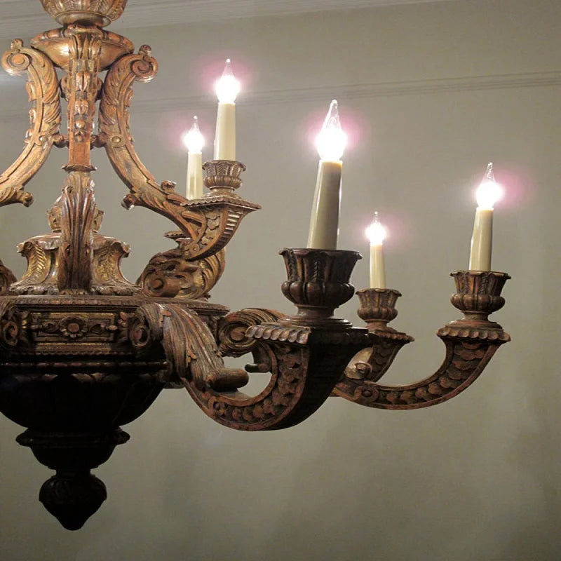 Customized American retro  wood carving wooden chandelier villa living room luxury atmosphere Nordic personalized creativity