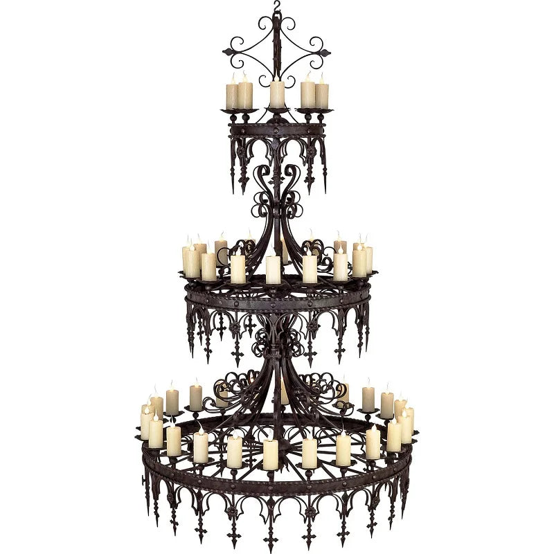 Customized European-Style Castle Church Large Retro Iron Art Candle Chandelier American Hotel Lobby Villa Decorative Chandelier