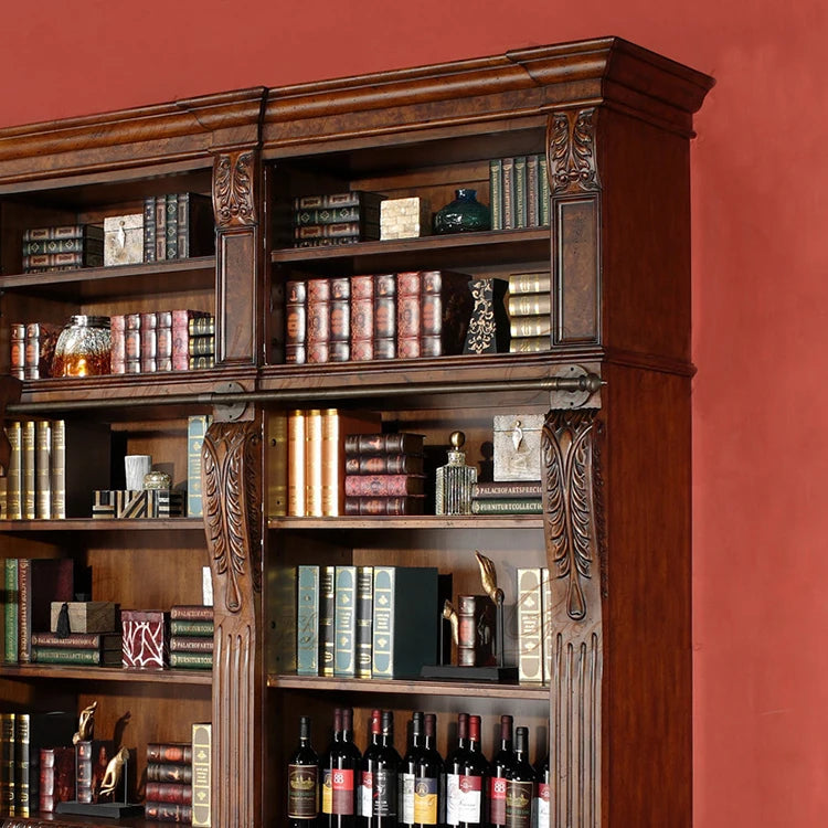 Customized European combined bookcase American high-grade carved bookcase study office furniture with ladder display cabinet