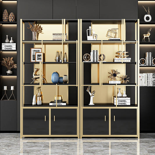 Customized Light Luxury Style Bookcase Shelf Marble Living Room Partition Display Stand Metal Bookshelf Floor Stainless Steelelf